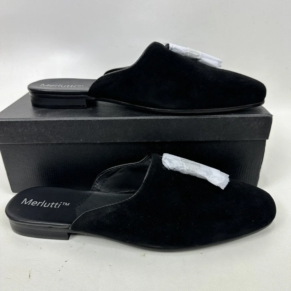 Merlutti Slide Sandals Black Suede Men's Size 11 2681-1 Shoes